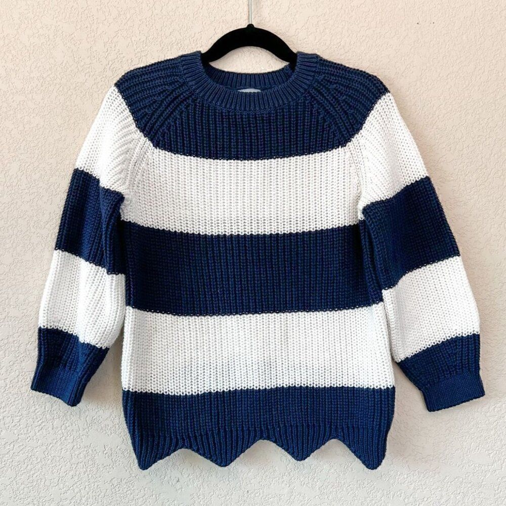 NEW! Zara Navy and White Striped Chunky Knit Sweater Size 5
